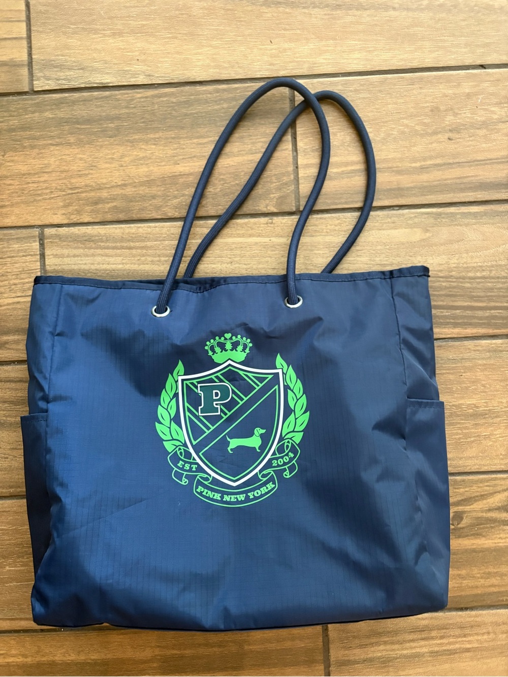 PINK Victoria's Secret Navy Tote with Neon Green Crest
